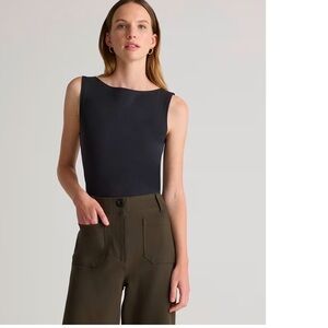 Quince Stretch Cotton Jersey Boat Neck Tank Sz S  Black